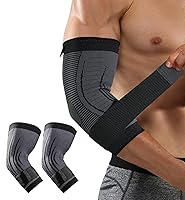 Vista 1 de HiRui Paquete de 2 coderas para hombres y mujeres, coderas de compresión con correas ajustables, codo de tenis, tratamiento de codo de golfista