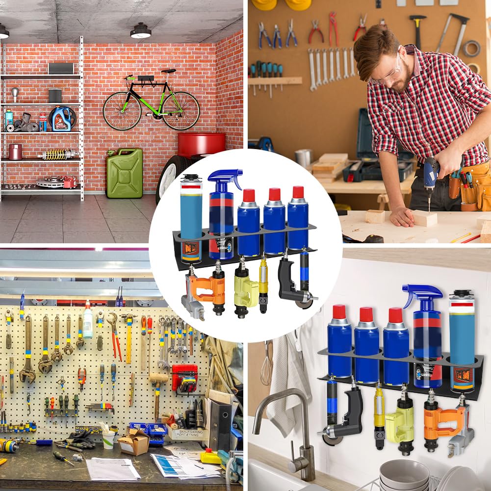 RANJIMA Dosenhalter für Sprühflaschen, Sprühdosenhalter mit 5 Löchern & 6 Dosenhalter Schlitzen, Kohlenstoffstahl Sprühflaschenregal Spraydosenhalter Werkstatt Halterung für Garage Geschäft & Zuhause