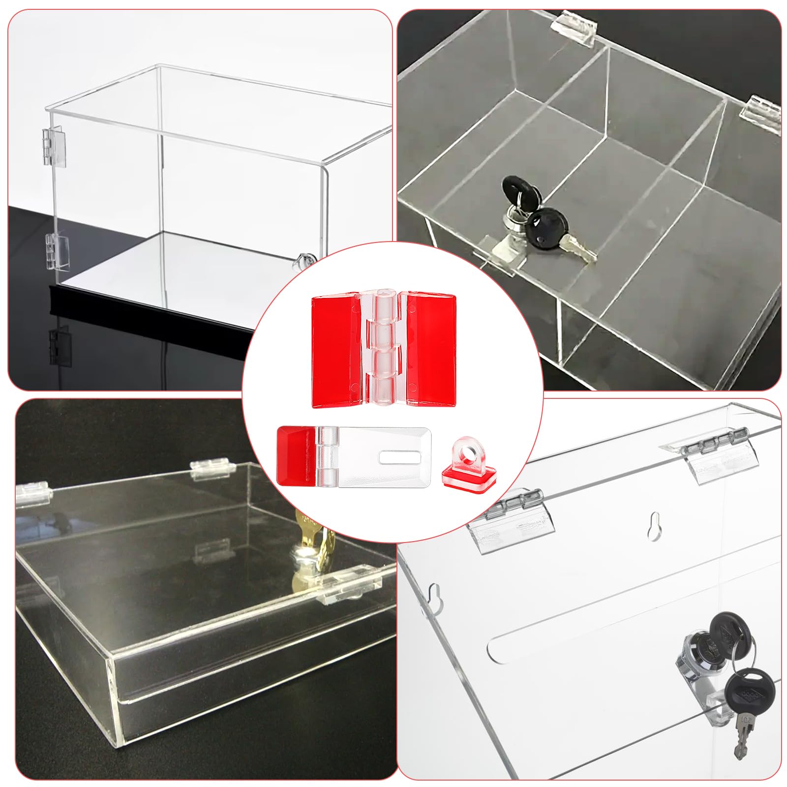 Kyuionty Lot De 16 Charnières Autocollantes En Acrylique Transparent, 35 X 25 Mm, Charnières Pliables En Plastique Pour Boîte De Bricolage, Présentoir