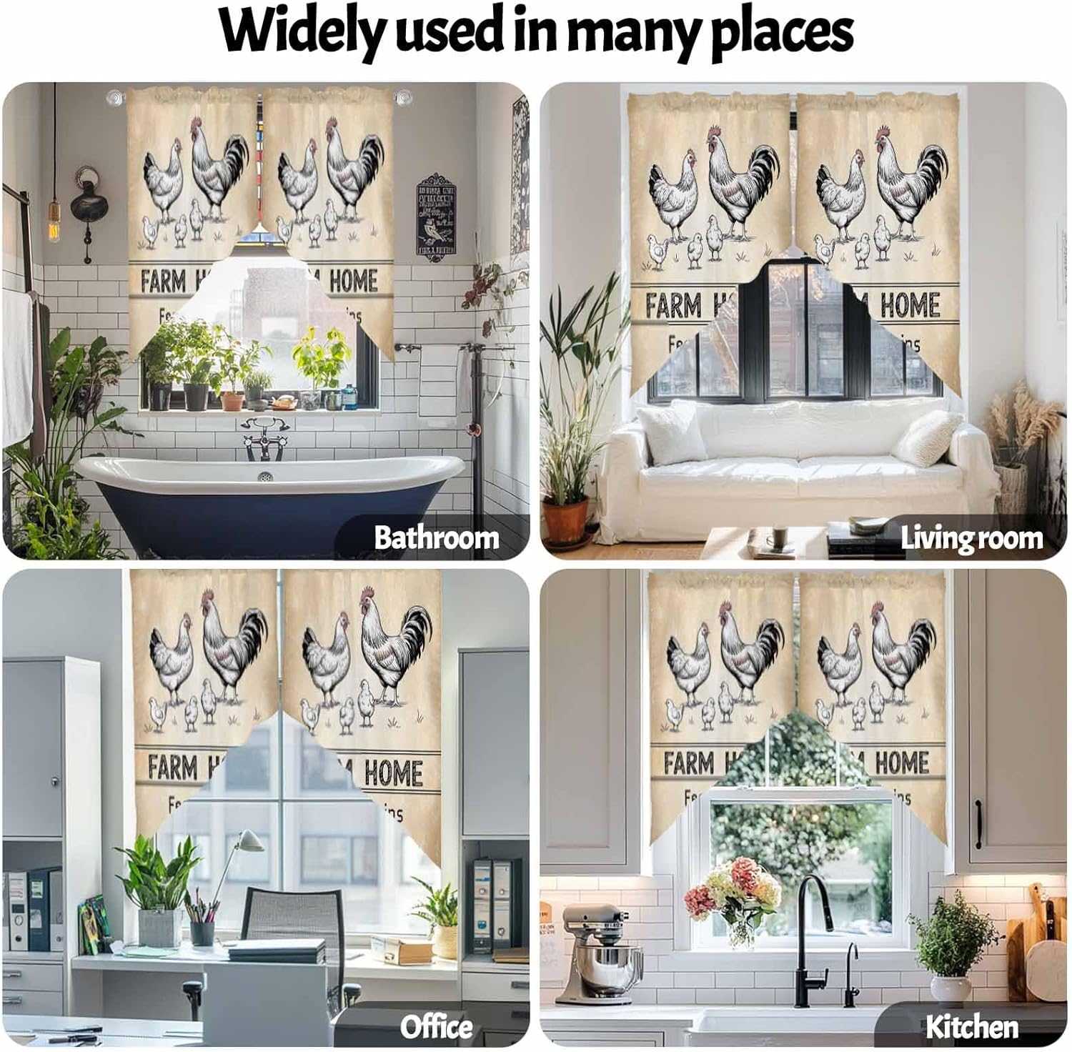 Swag Curtain,Retro Rooster Farm Cock Kitchen Valances Rod Pocket Curtains Tier Pair Swag Topper,Black Stripe Vintage Back 2 Panels Window Treatment for Bathroom Living Room Bedroom