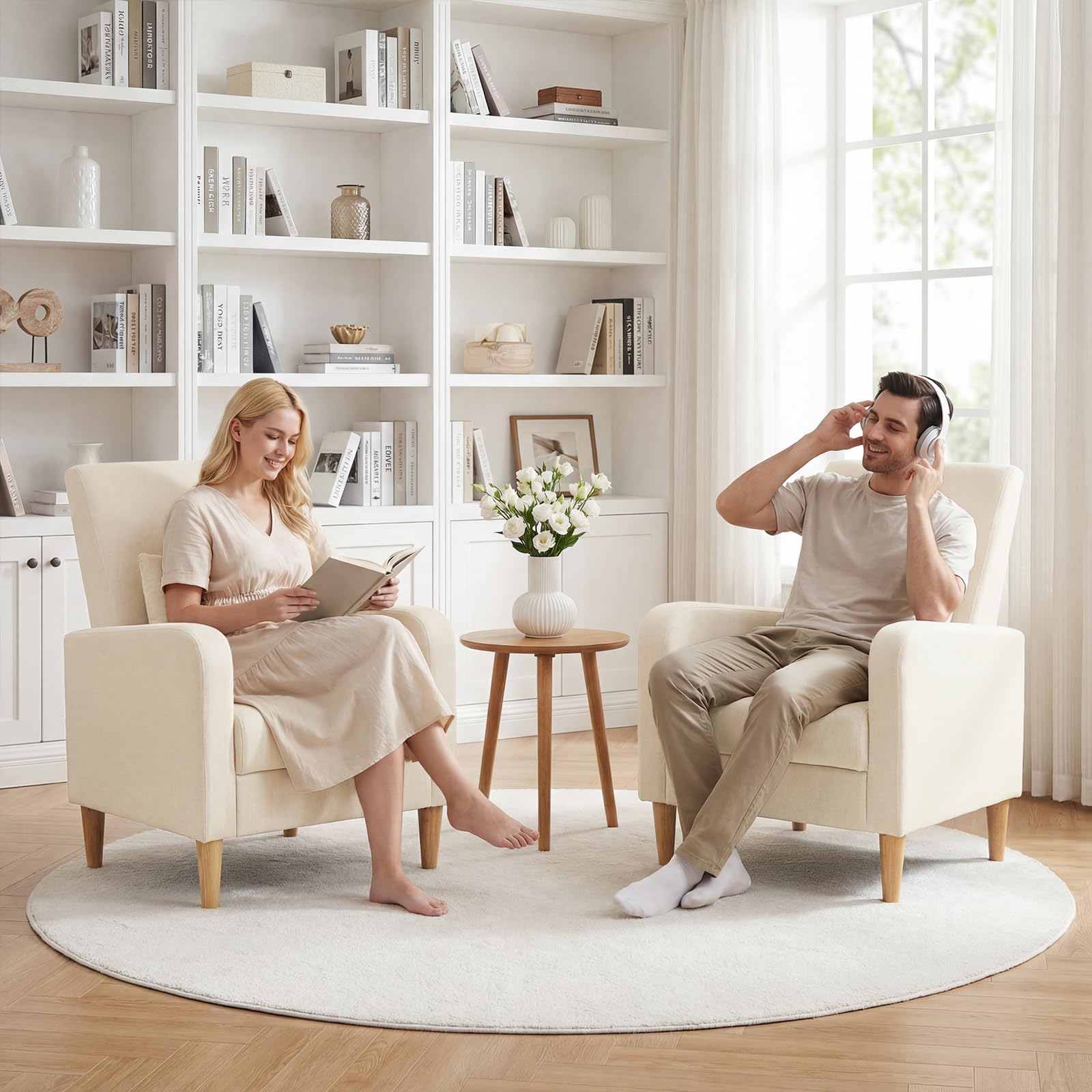 COLAMY Mid-Century Modern Accent Chairs Set of 2, Fabric Upholstered Living Room — product photo