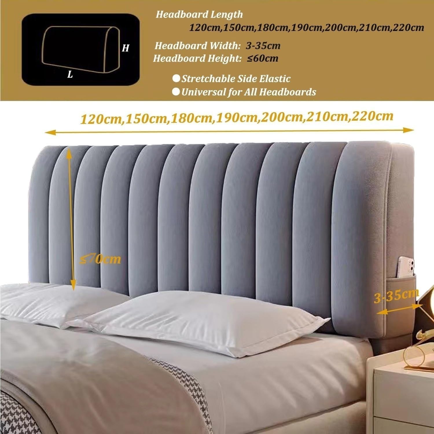 Copritestiera Matrimoniale Imbottita Microfibra Bianco,copritestiera Matrimoniale Elasticizzata Tortora,Coprire Antipolvere in Cotone Cover Addensare AntiGraffio Cuscino(Beige,200x60cm)