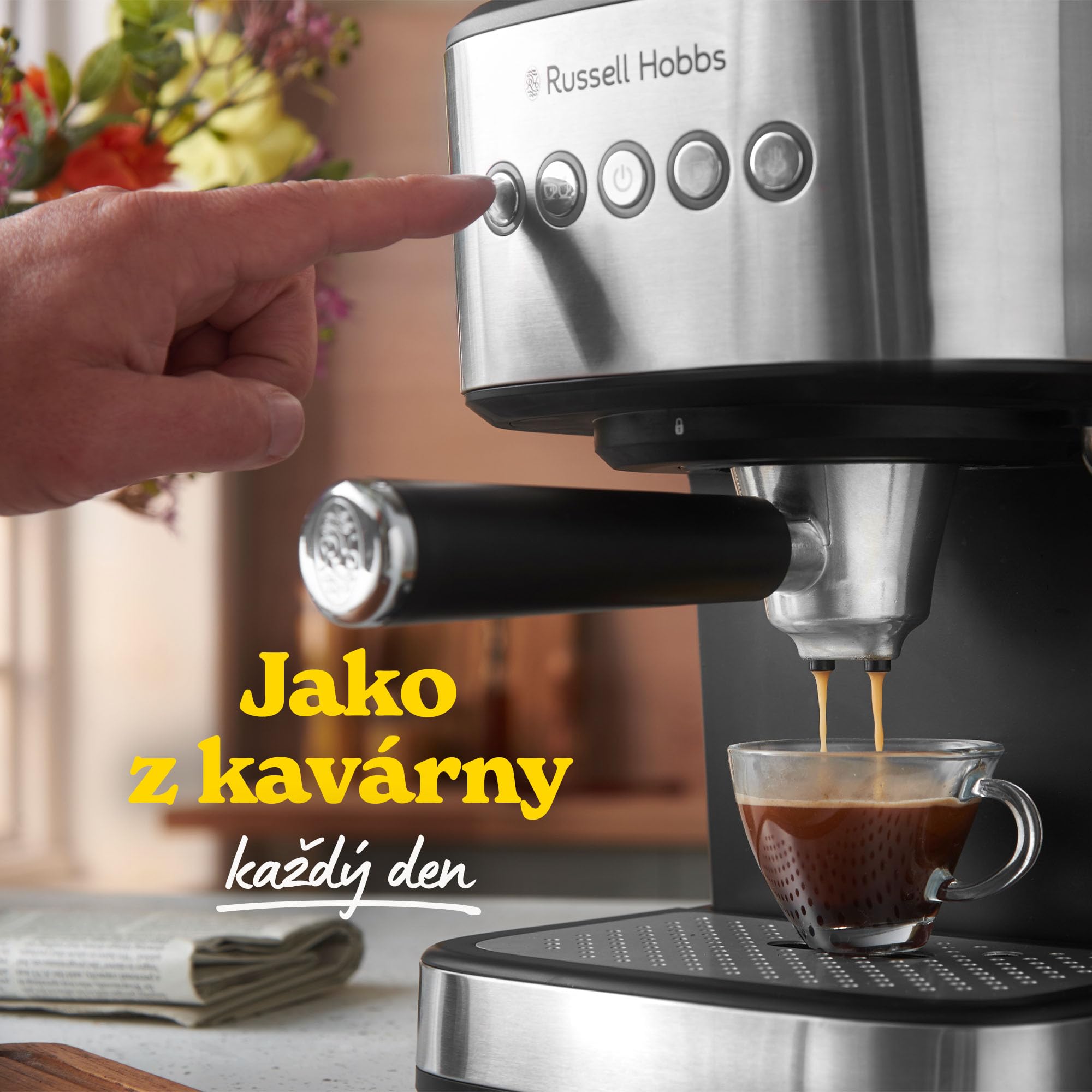 Russell Hobbs Heaton 28700-56 ekspres do kawy [zmielona i kapsułka] Heaton (pojedyncze i podwójne shot, dysza parowa, ciśnienie 15 i 20 barów, zbiornik na wodę 1,5 l, podgrzewacz do filiżanek, akcenty
