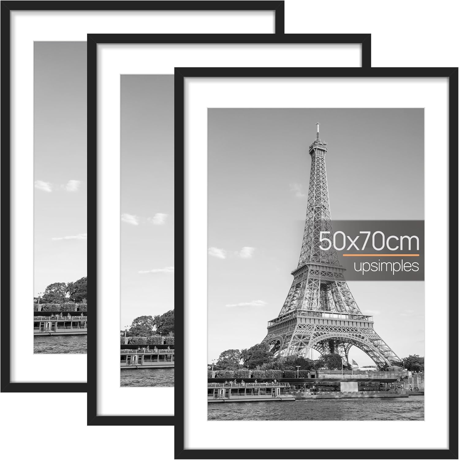 upsimples Cornice 50x70, Confezione da 3 Cornici portafoto Nere, Formato 70x50 cm, Con Supporto Orientamento Orizzontale o Verticale, Cornici per Ppuzzle, Parete, Poster, Diploma Universitario