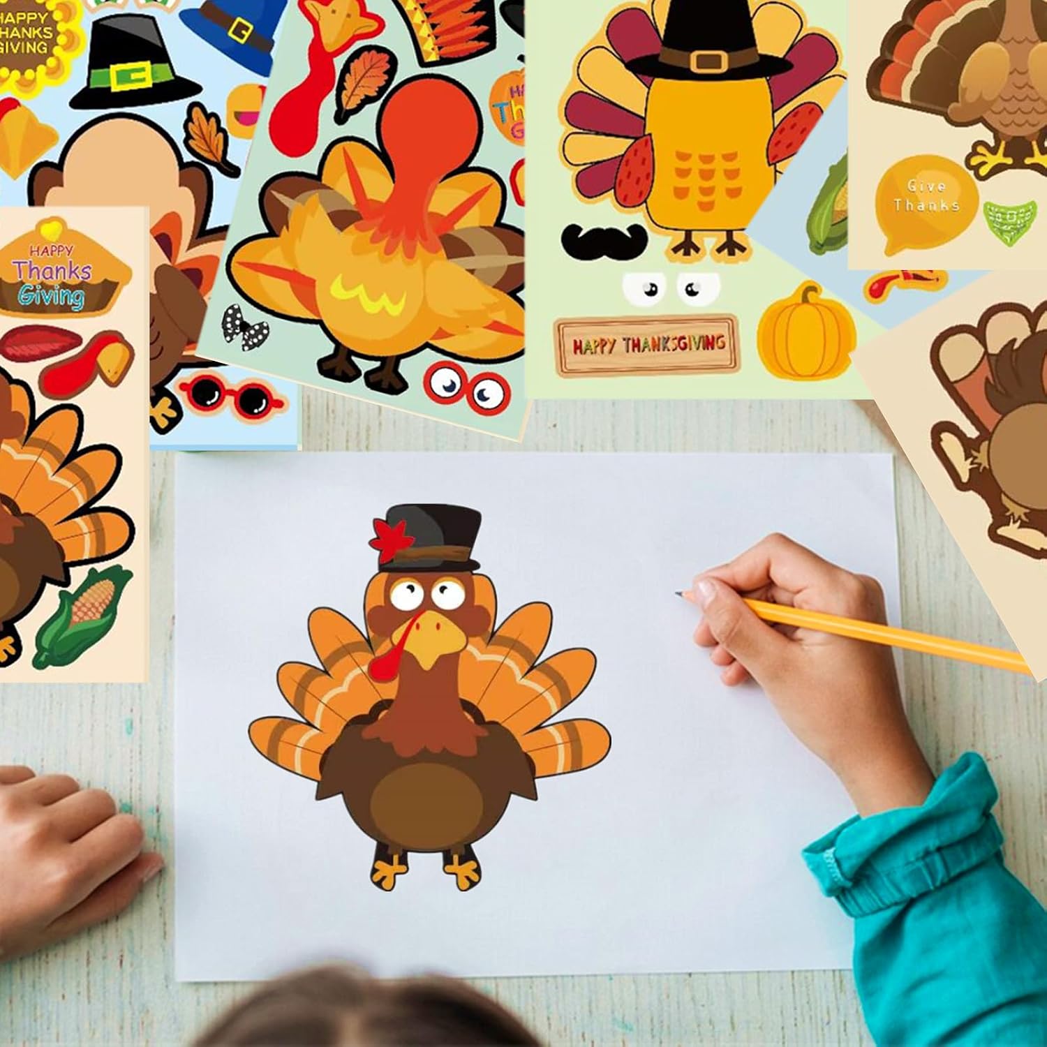 Thanksgiving Make-A-Turkey Stickers(12 Style), Large Size Thanksgiving Crafts, Make Your Own Turkey DIY Games Stickers for Fall Family Classroom Party Favors image 4