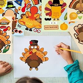 36 Sheets Thanksgiving Make-A-Turkey Stickers(12 Style), Large Size Thanksgiving Crafts for Kids, Make Your Own Turkey DIY Games Stickers for Fall Family Classroom Party Favors