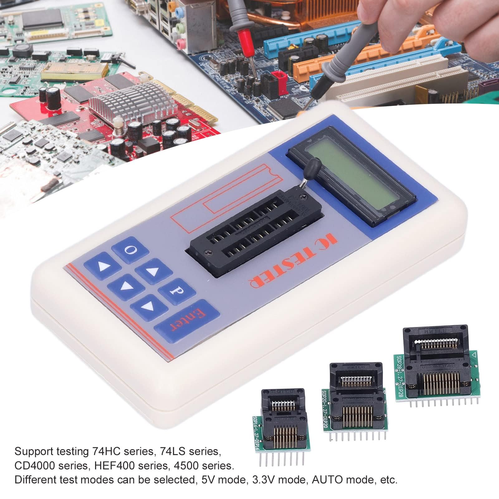 TSH‑06F Misuratore di Circuiti Integrati IC Tester Misuratore di Transistor Tester di Manutenzione Multifunzionale con Modalità AUTO 5V 3.3V Rilevatore di Microelettronica(Con terminale)