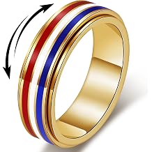 AmorArtSky 18K Gold Plated Spinner Ring for Anxiety Relief - Patriotic Rotating Fidget Jewelry in Red, White & Blue, American Flag Stainless Steel Ring for Women & Men, Sizes 6-10