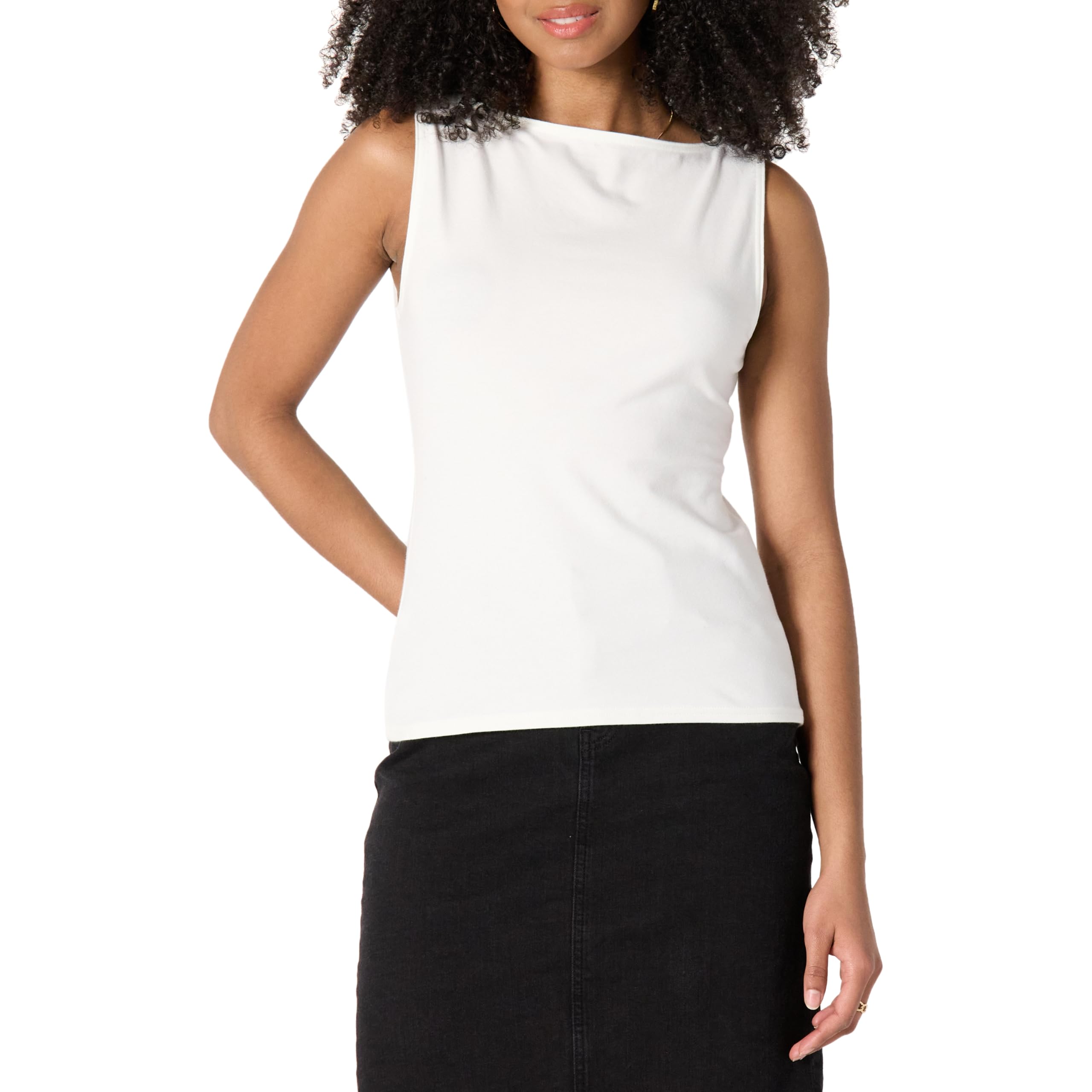 Amazon Essentials Women's Slim-Fit Rib Knit Boatneck Layering Tank White Small