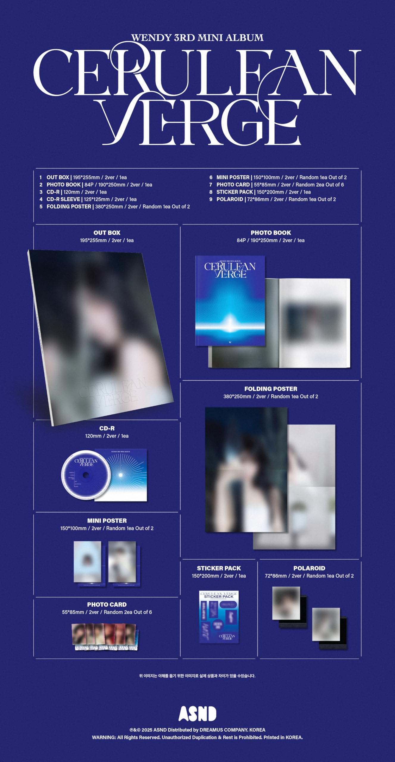 Wendy Cerulean Verge [2 álbumes de fotos + 2 Digipack + 1 llavero Ver todos los 5 juegos] 3er mini álbum
