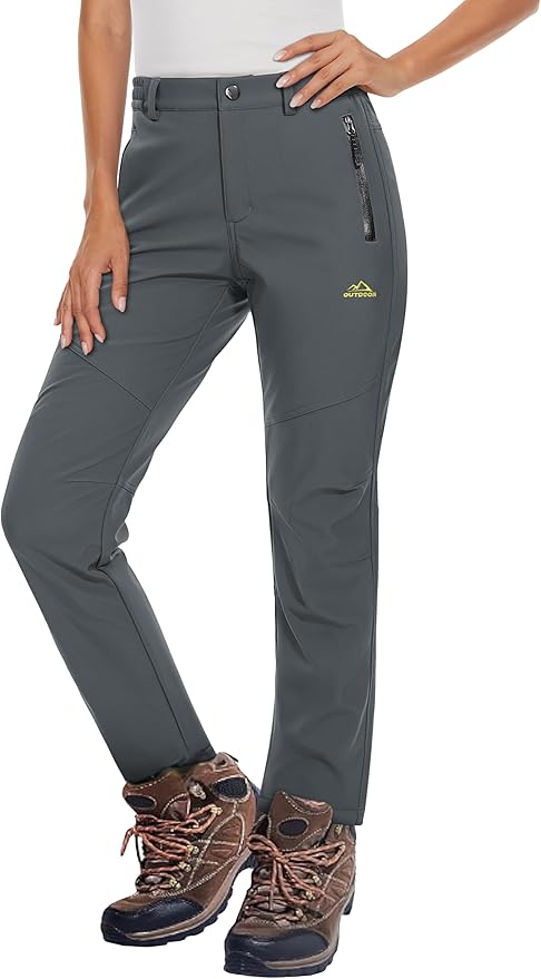 MAGCOMSEN Women's Fleece Lined Waterproof Insulated Snow Ski Pants Winter Warm Hiking Pants Outdoor Softshell