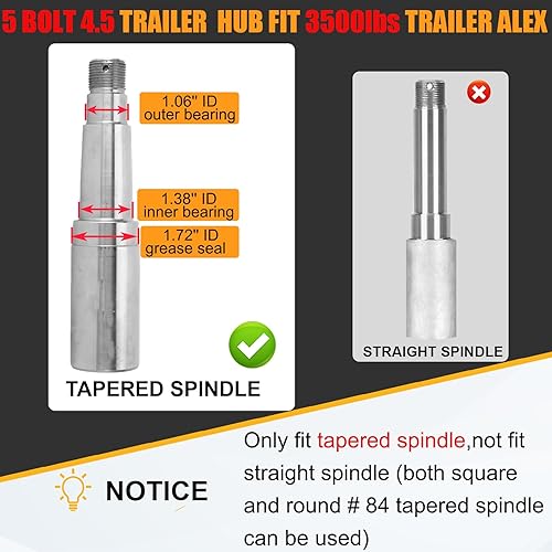 Miniatura 2 de Juego de 2 cubos de remolque de 3500 libras, 5 pernos de 4.5 pulgadas, 5 × 4.5 bujes de remolque para eje cónico de 1-116 a 1-38 pulgadas, montaje