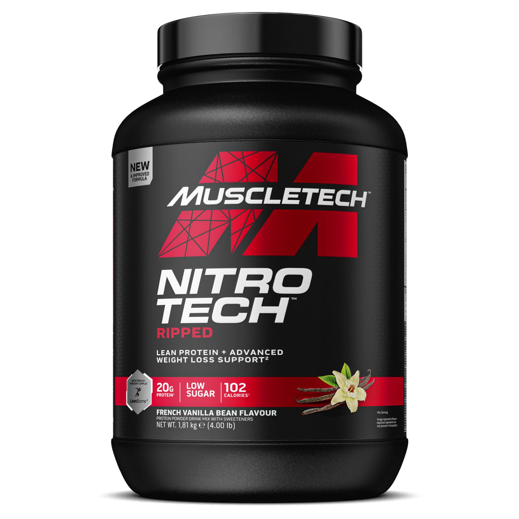 MuscleTech NitroTech Ripped Lean Protein Powder, Weightloss Support, Whey Isolate Protein Powder with Lean Biome, Protien Shake for Men & Women, Zero Sugar, 61 Servings, 1.8kg, French Vanilla Bean