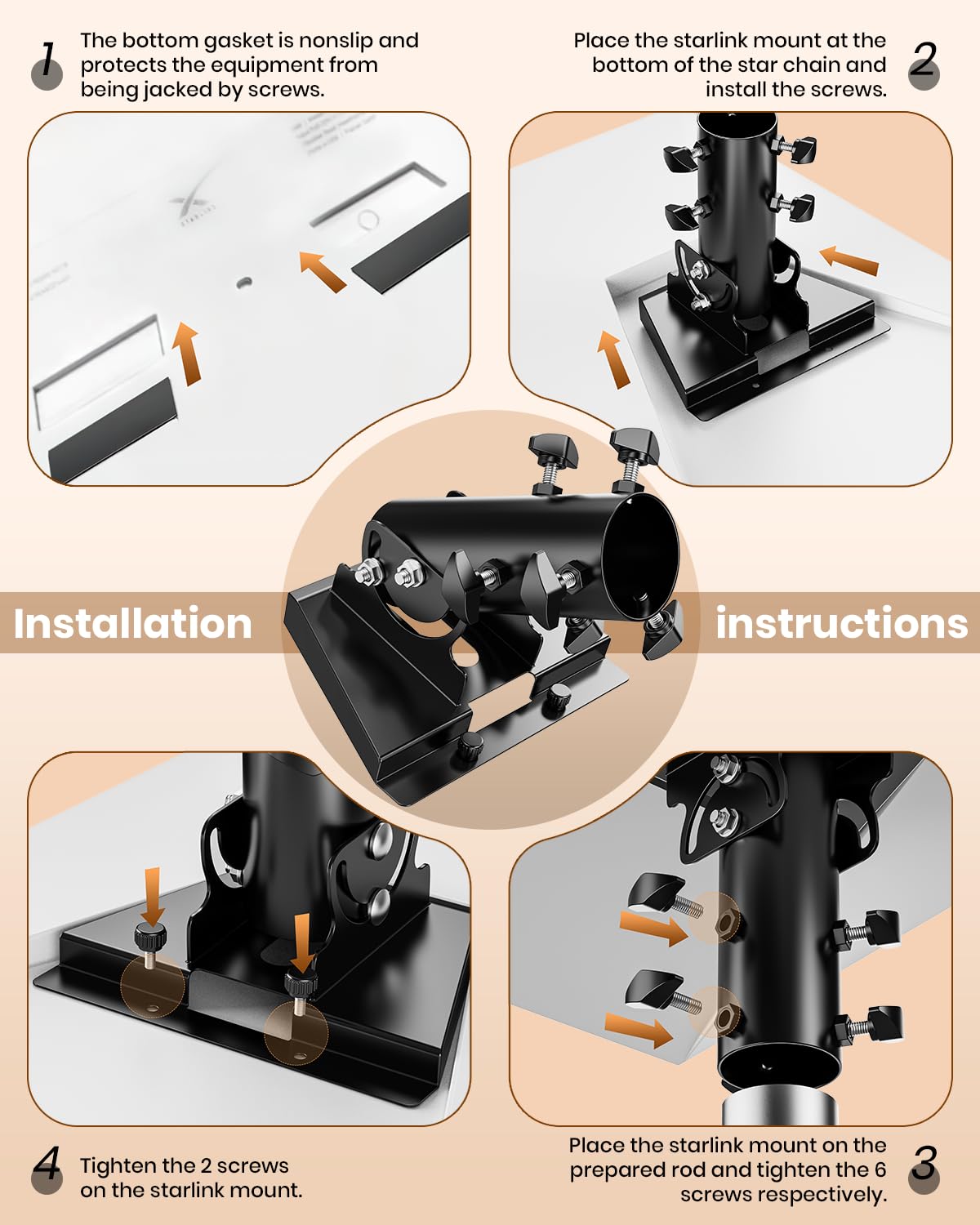 Adaptador de tubo Starlink Gen 3 de 360°, soporte de mástil Starlink, placa de montaje Starlink V3 para techo, compatible con la antena estándar Starlink, se adapta a mástiles de 28-54 mm