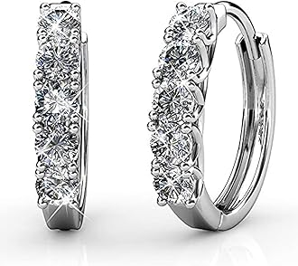 BTDAOHoop Loop Earrings for Women18K White Gold with Sparkling Element Crystal with Jewellery Box for Women Wife Mother Daughter