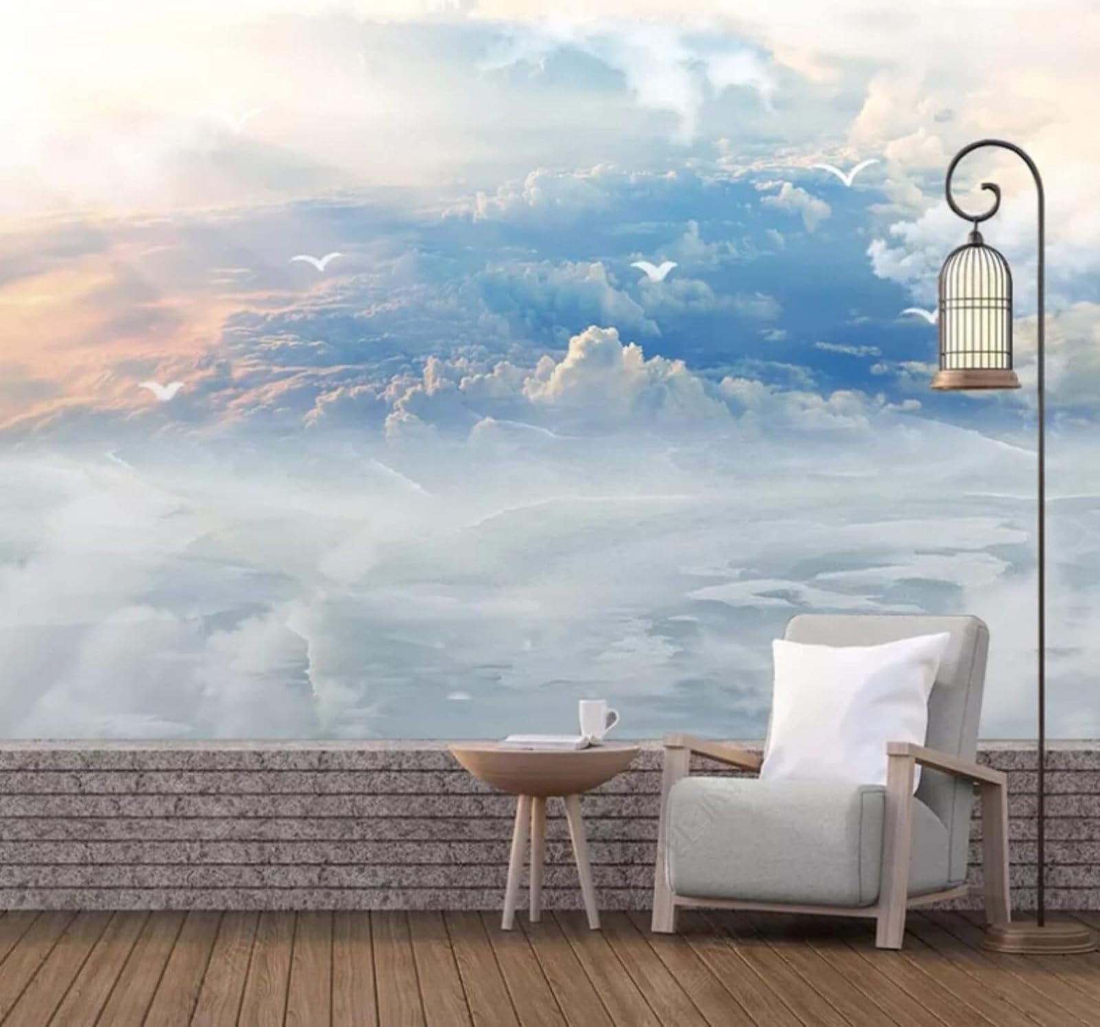 XLMING Three Dimensional Blue Sky White Clouds Birds in Flight Landscape 3D Wallpaper Luxury Home Dining Decor Paste Sofa Living Room The Wall for Bedroom Mural-300cm×210cm