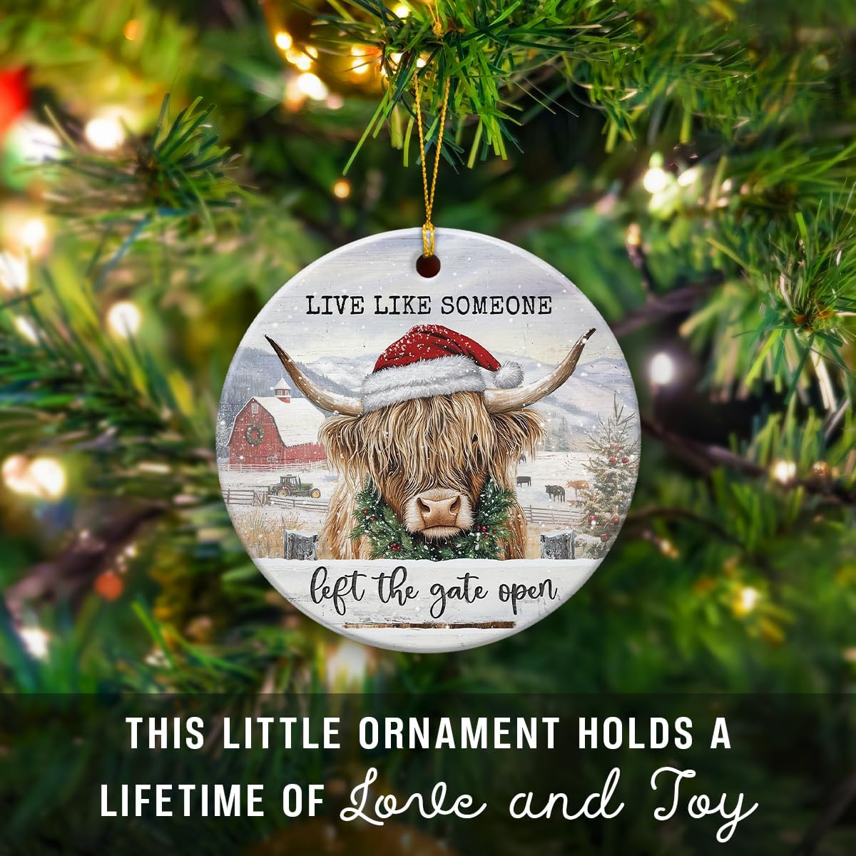 Highland Cow Christmas Ornaments 2026 - Highland Cow Gifts for Women, Men, Animal Cows Lover Gifts for Farmers, Family, Friends - Wooden Farmhouse Animal Ornaments for Tree Decor