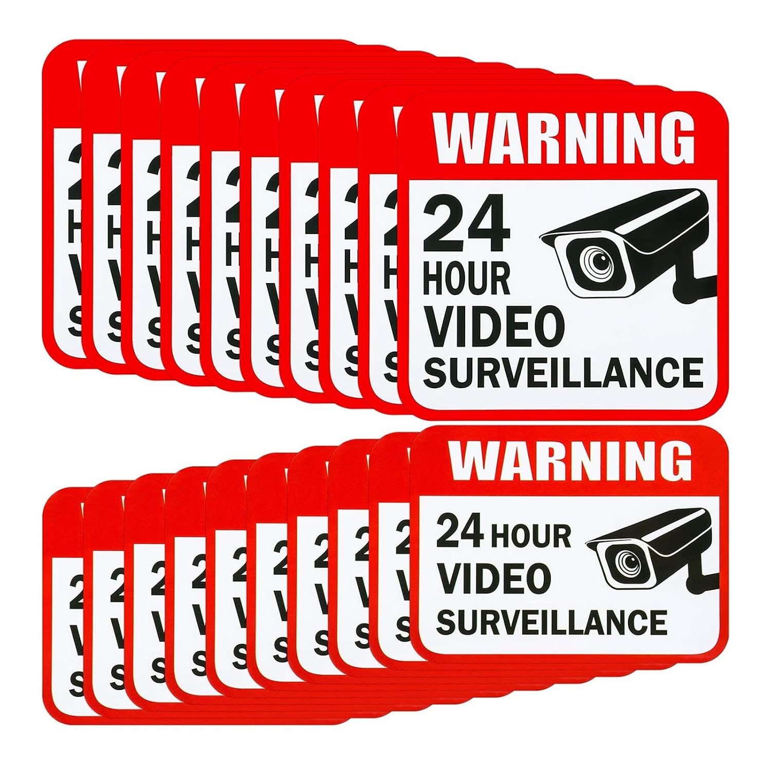 Tatuo 20 Pieces Video Surveillance Sticker Sign Decal 2 Size for Home Business Camera Alarm System Stickers, 5 x 5 Inches and 3 x 4 Inches Adhesive 24 Hours Security Warning Signs