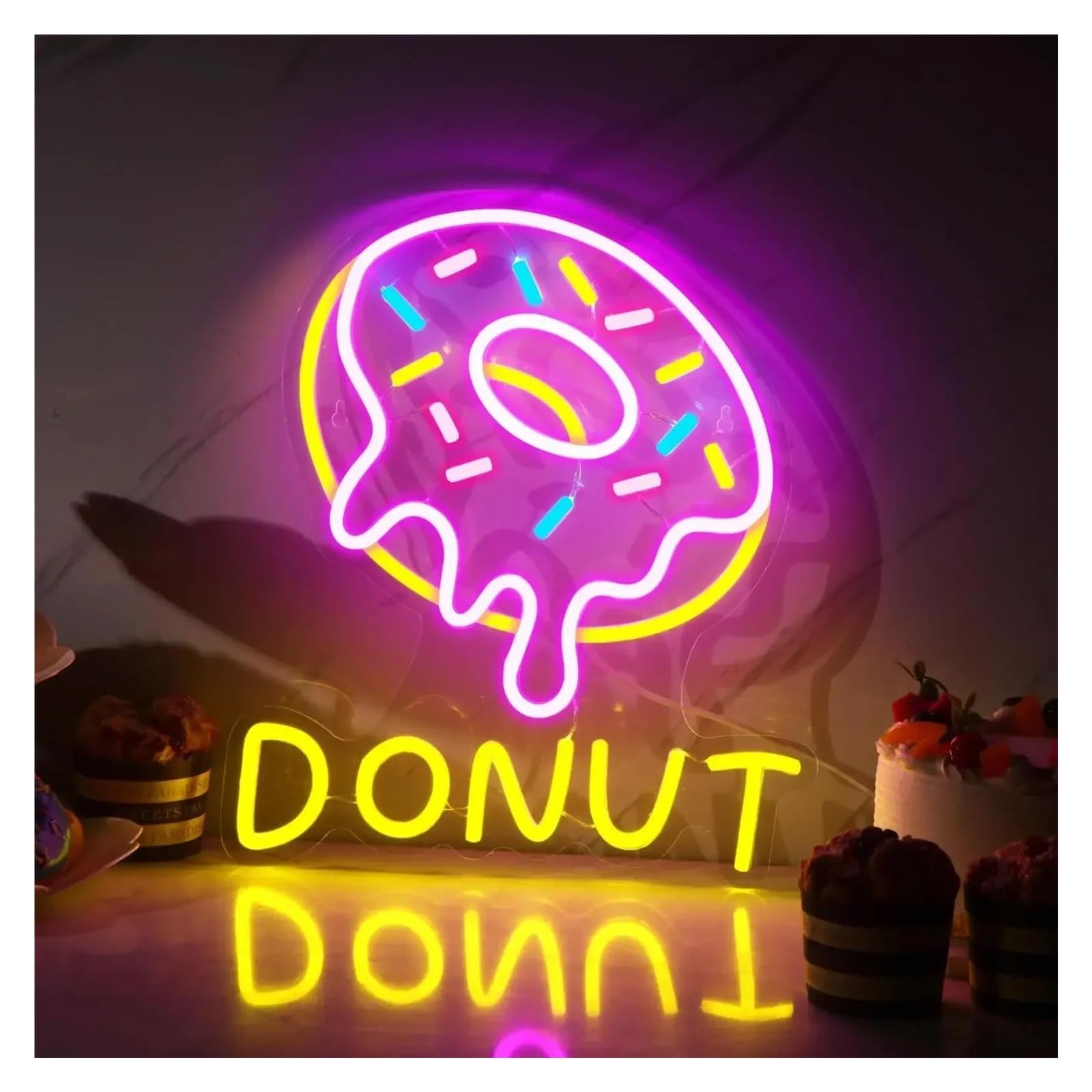 LEMST Sign Lamp Donut Neon Light Glow Alphabet Sign Indoor Wall Decor Dessert Shop Restaurant Bar Beach Store 38cmх32cm