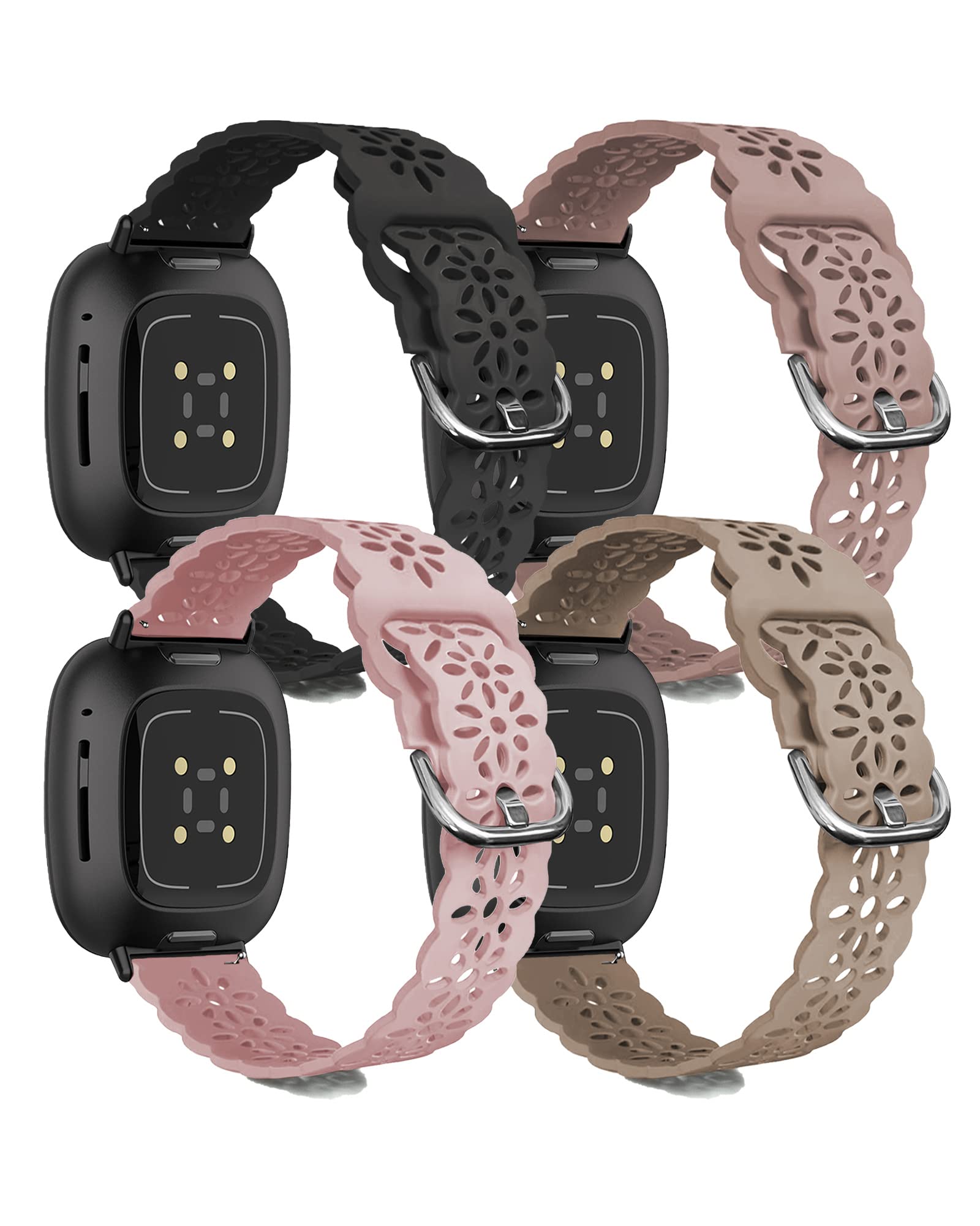 GinkgonutBeautiful Silicone Slim Sport Band Compatible with Fitbit Sense/Versa 3 / Versa 4 / Sense 2 Bands Women, Soft Silicone Lace Replacement Smartwatch Wristband for Women