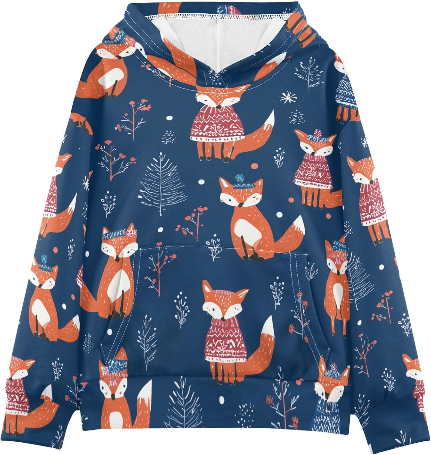 ZZXXB Fox and Tree Kids Sweatshirts Boys Girls Hooded Kangaroo Pocket Pullover Tops XS-XXL
