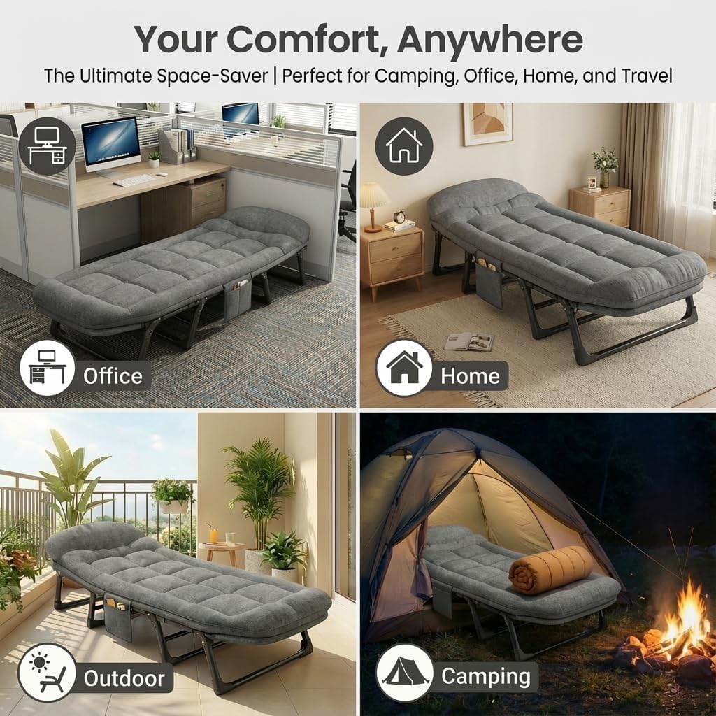 Adjustable Folding Chaise Lounge Chair Camping Cot Mattress Pillow Patio Beach Heavy Duty Double Layer cot pad