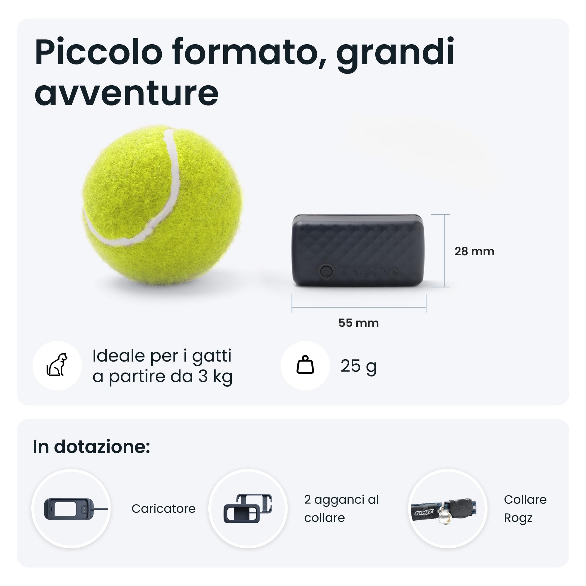 Tractive - GPS gatto modello Mini | N. 1 sul mercato | Localizzazione in tempo reale | Cronologia delle posizioni | Avvisi di salute | Monitoraggio dell'attività | Collare incluso