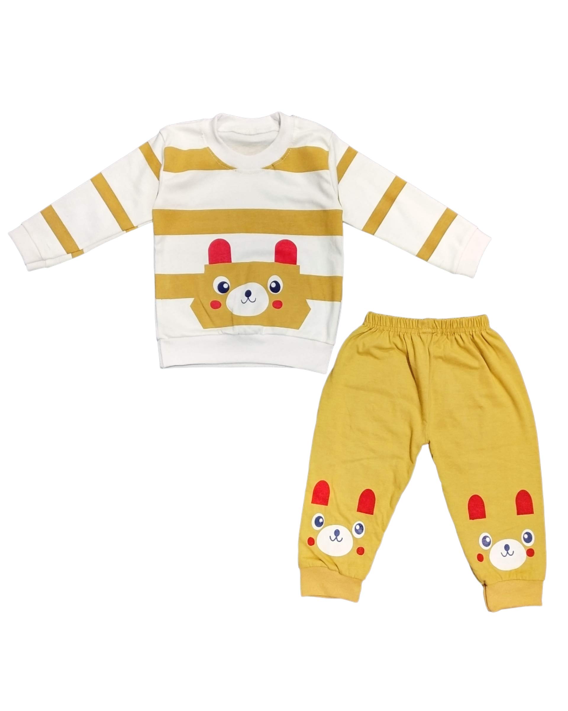 Epochlite Boy's & Girl's Cotton Cartoon Top and Pyjama Set Pack of 1 (Beige_12-18 Months)