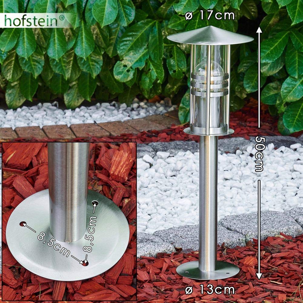 Forli Lampe d'extérieur moderne en acier inoxydable brossé et verre 50 cm Lampe de jardin avec douille E27 IP44 Sans ampoule