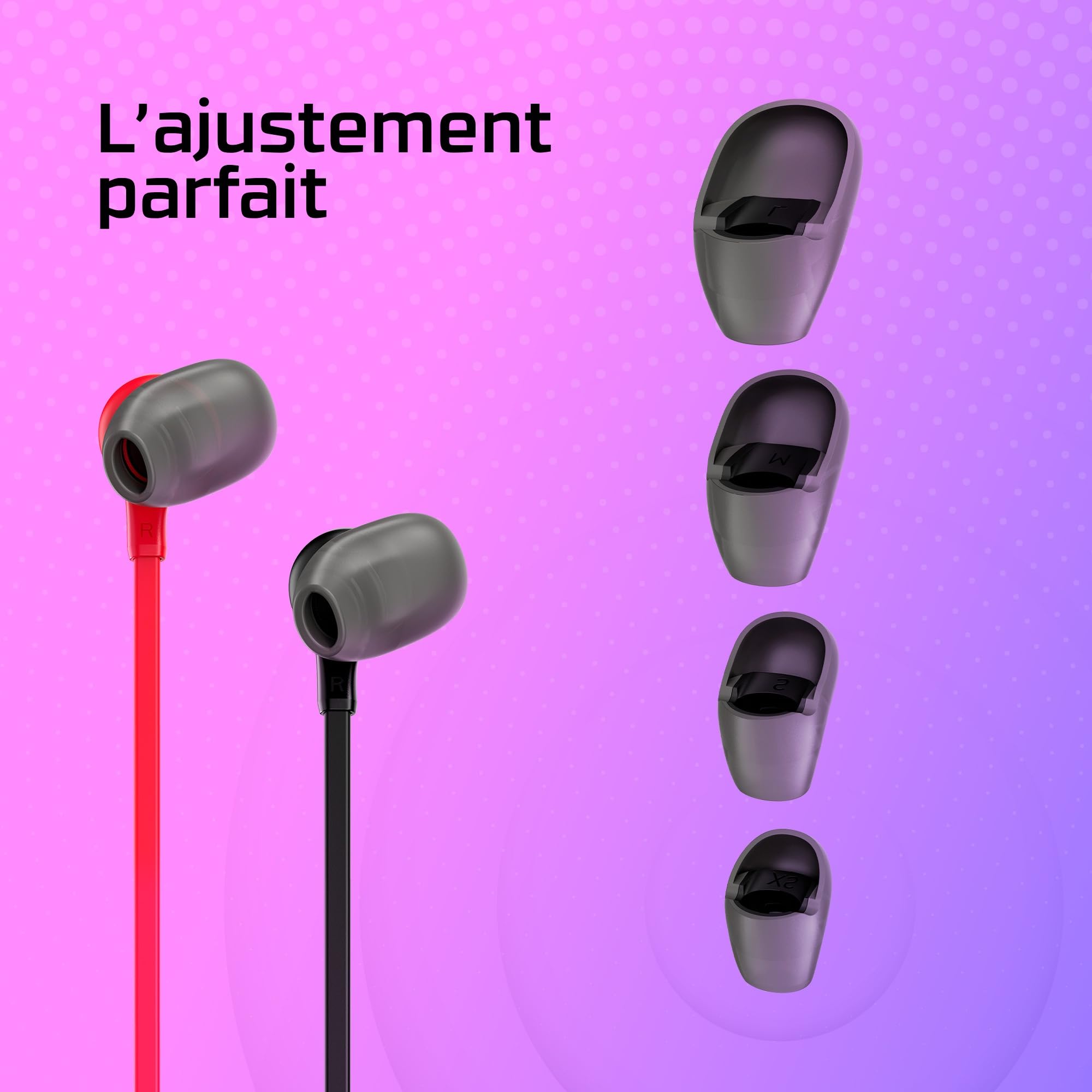 HyperX Cloud Earbuds II Écouteurs Gaming, Audio Immersif, Microphone Intégré, Prise Jack 3.5mm Coudée, Quatre Tailles d'Embouts, Pochette de Transport, Rouge