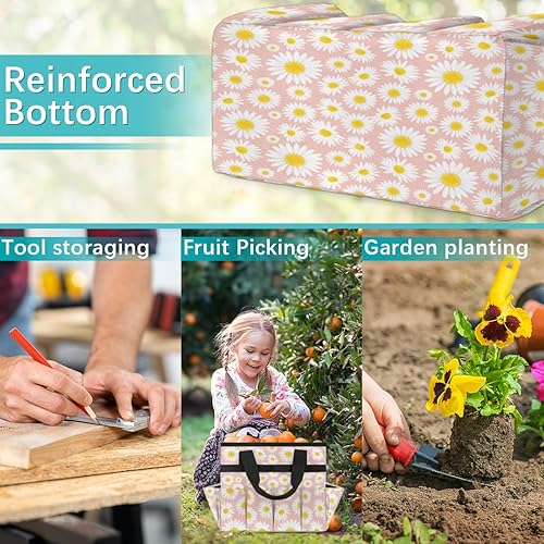 Miniatura 7 de Lovely Daisy - Bolsa de herramientas de jardín rosa para mujeres y hombres, bolsas de almacenamiento de herramientas de jardinería con 10 bolsillos,