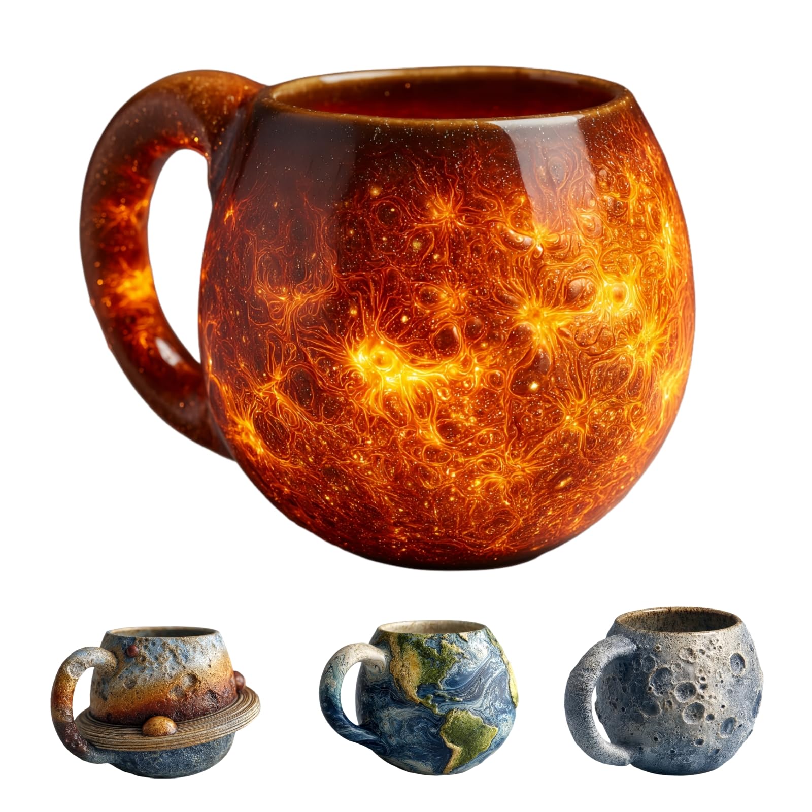 Generisch Solar System Planet Mug Set with Earth, Moon, Saturn & Sun Designs - 3D Space Themed Ceramic Cups for Coffee, Tea or Milk, A Unique Gift for Astronomy Enthusiasts (Sun)