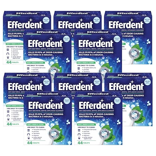 Efferdent Tabletas de limpieza de retenedores, tabletas de limpieza de dentaduras para aparatos dentales, menta fresca y limpia, 44 unidades