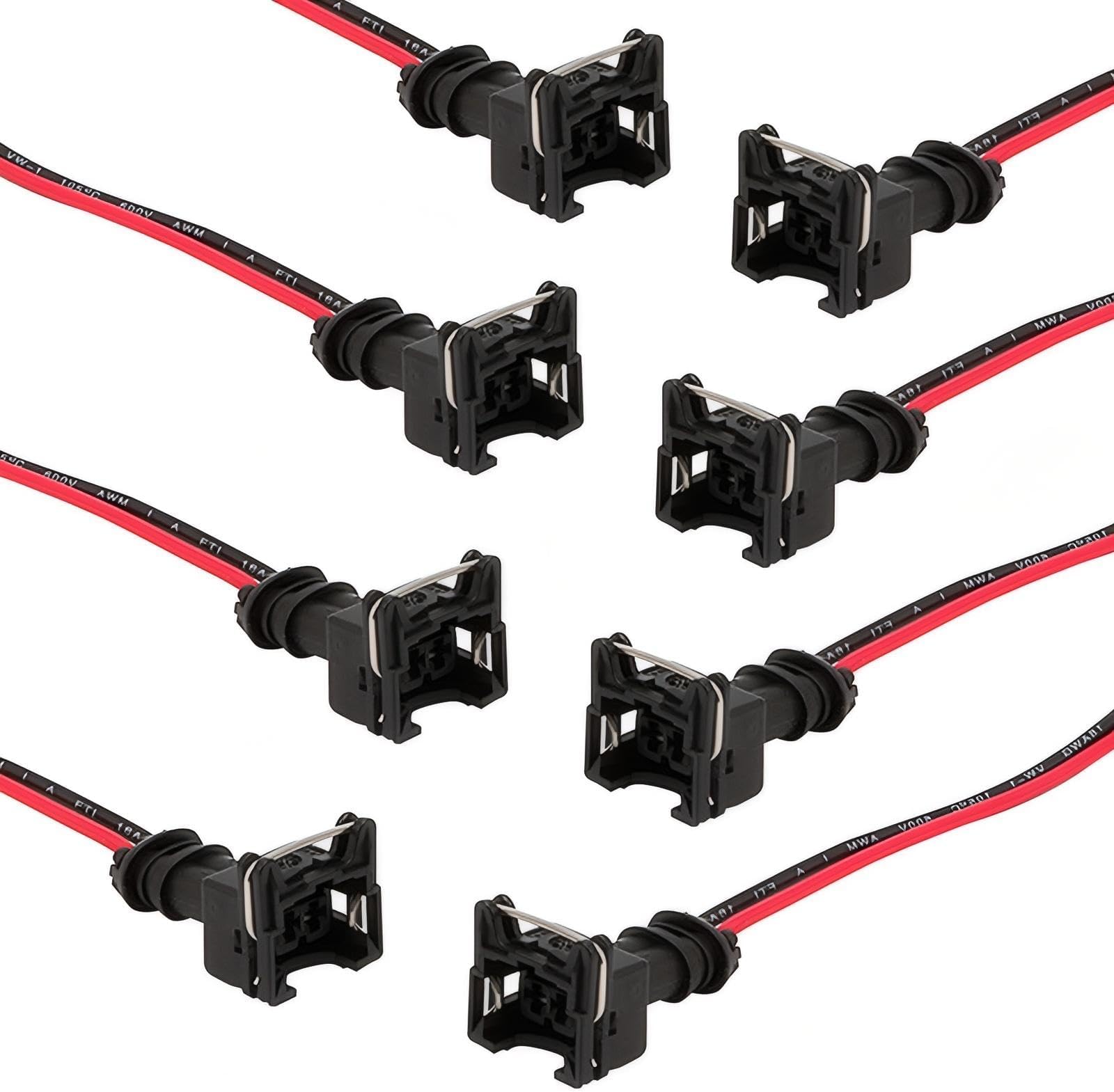 8 PCS Automobile Fuel Injector Connector, Standard Specification Injector Socket with Extended Pigtail Wiring Harness, Waterproof Shell + Copper Core Plug, Universal for Cars (Black)