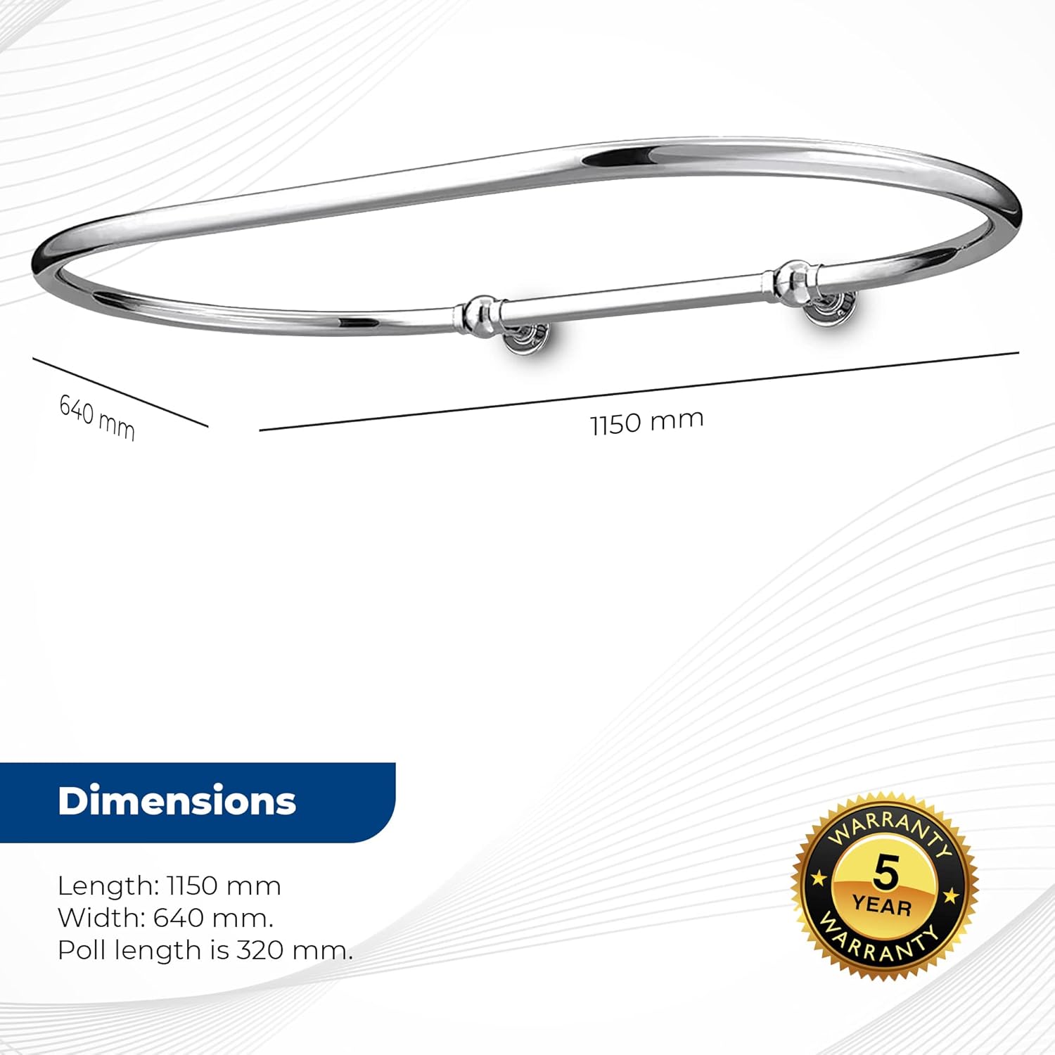 Oval Shower Curtain Rail Rod For Bathroom, Ceiling Mounted for Clawfoot Tub, Large and Heavy Duty Wall Mounted with Adjustable Support - 45 x 25 Inch (Free Curtain Rings) (Chrome)