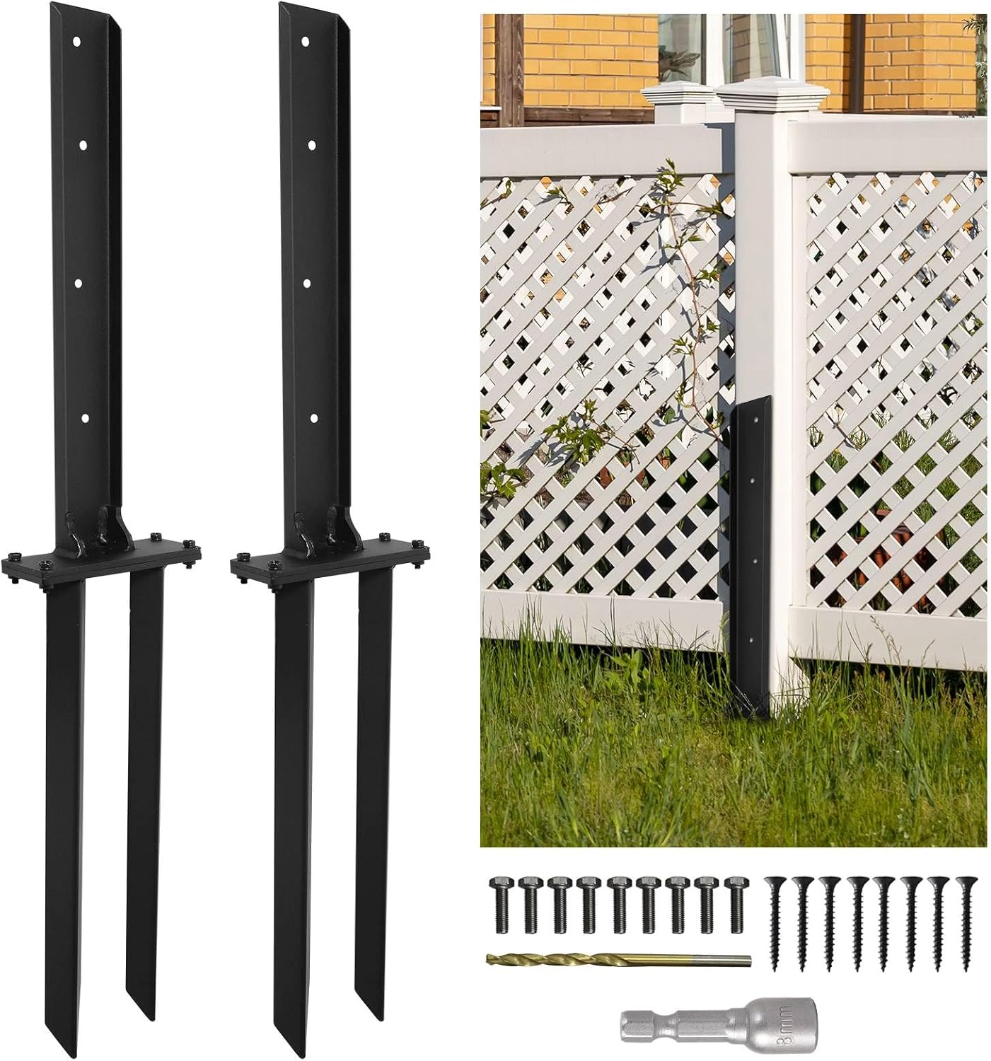 Fence Post Repair Kit,Heavy Duty Steel Fence Post Repair Stakes,Post Anchor Double Ground Spike,Wooden Fences Post Support for Repairing Damaged Fence Gate Posts Sign Posts or Mailbox(2Pack)…