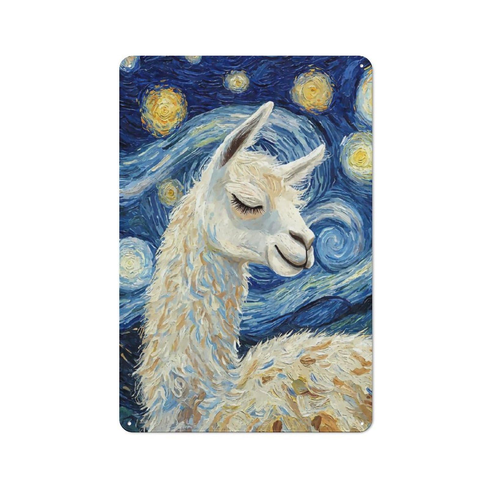 Junmoney Style-10 Llama Sleeping Starry Night Retro Metal Wall Decor 30X20cm, Retro Metal Sign For Garage, Hobby Room, Office Or Man Cave