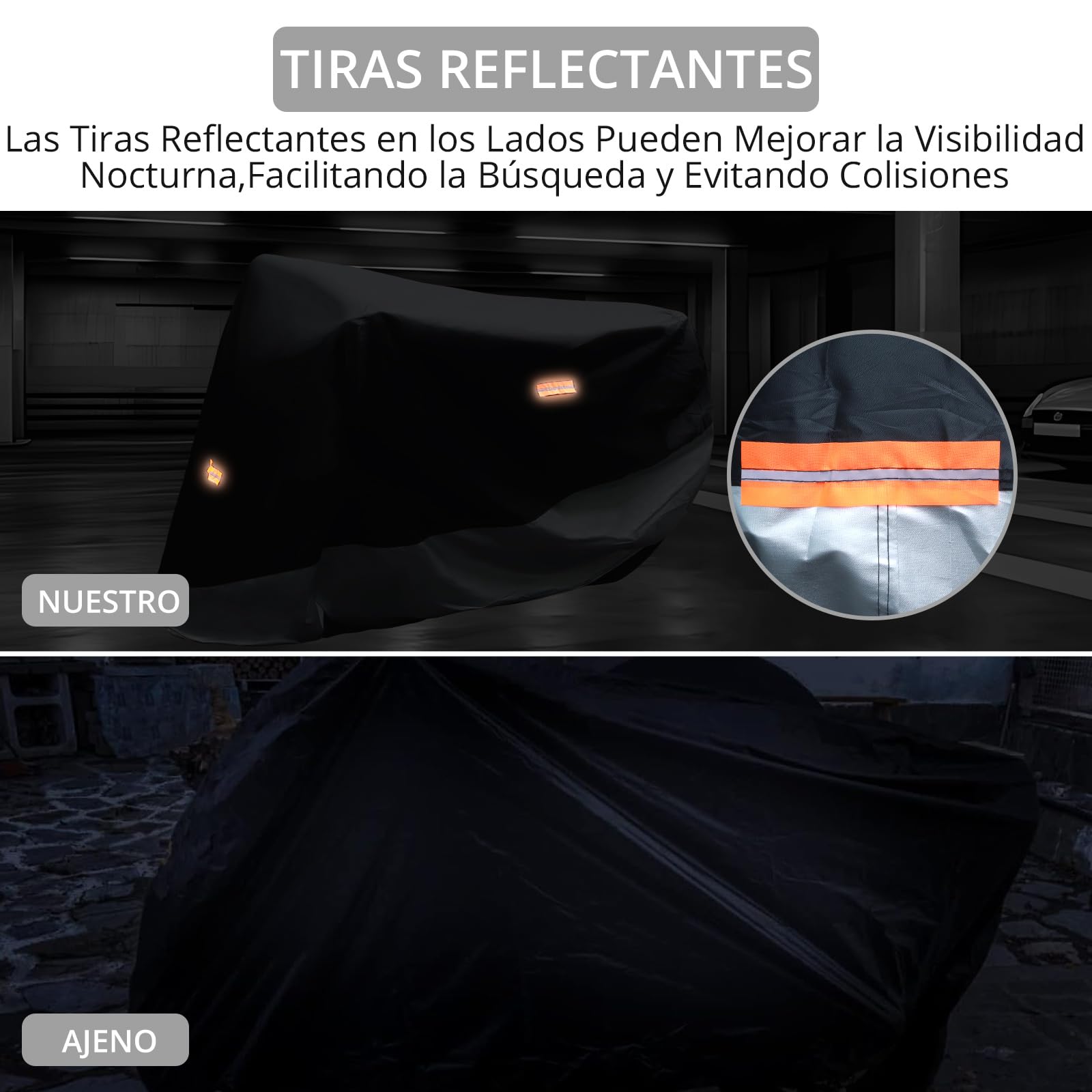 Justech Funda Moto Exterior Impermeable Poliéster 210D-Cubre Grande XXL con Bandas Reflectantes-Protección UV,Lluvia,Nieve para Motocicleta Off-Road/Deportivas/Calle 245 * 105 * 125cm