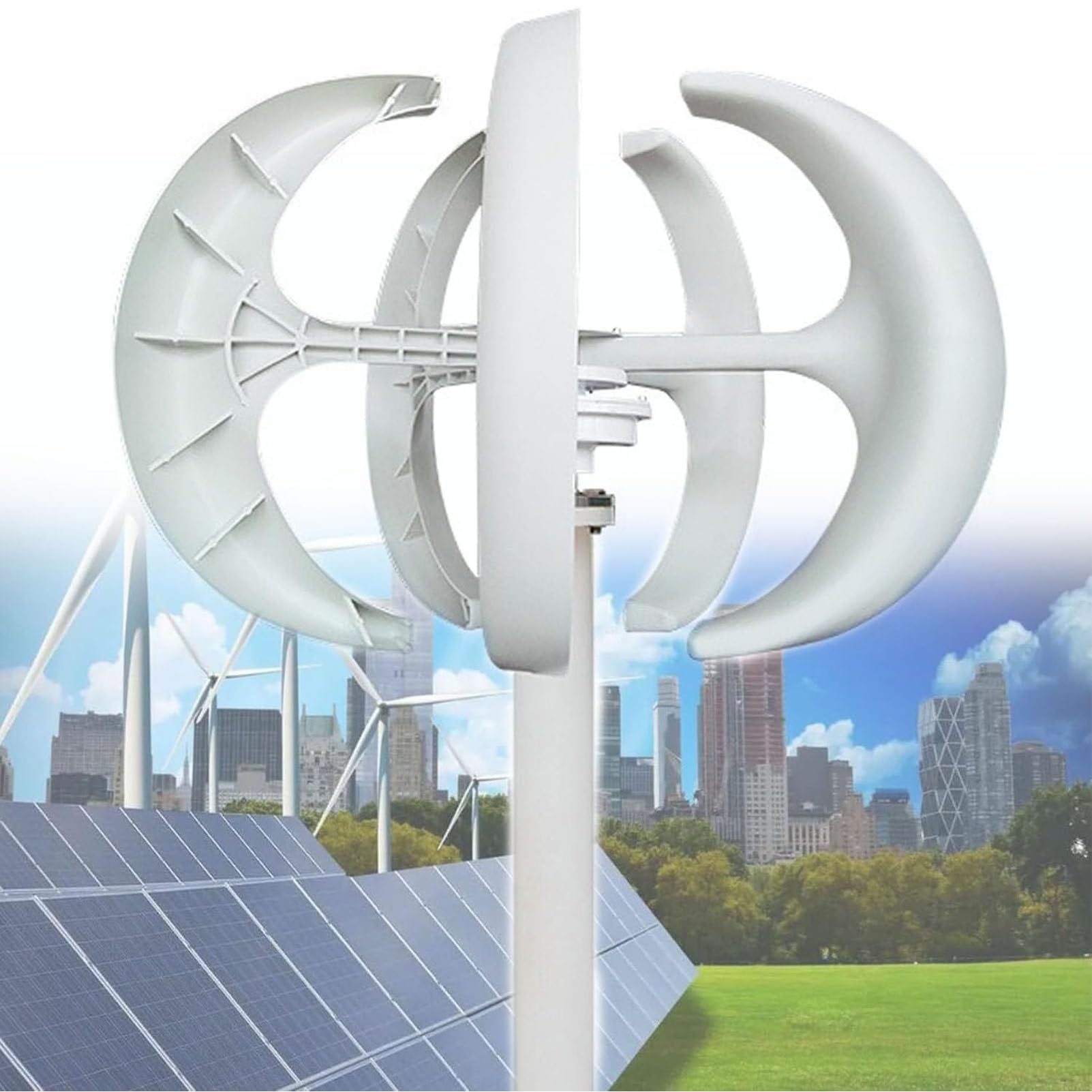 PioMue 18000W Helix Wind Turbine, 5 Blades Permanent Wind Turbine Vertical, Efficient Wind Energy Converter,Electricity Producer Equipment for Home/Boat/Chalet/Camper 48V