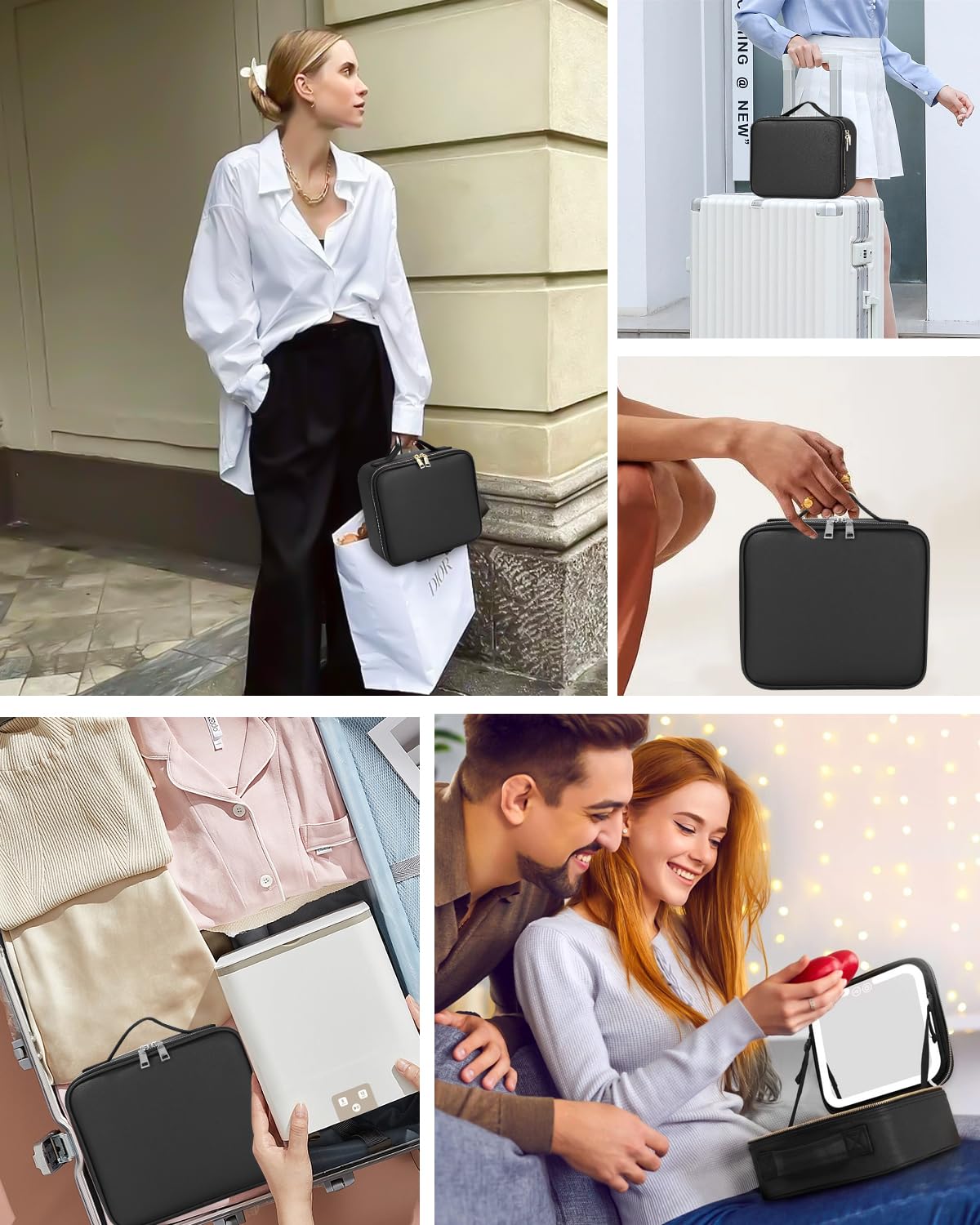Borsa Cosmetici Con Specchio Led,Valigetta Trucco Portatile con Divisori Regolabili,Porta Trucchi Con Specchio Con 3 Modalità Illuminazione,Cosmetico Impermeabile Strumenti Trucco Accessori per Donna