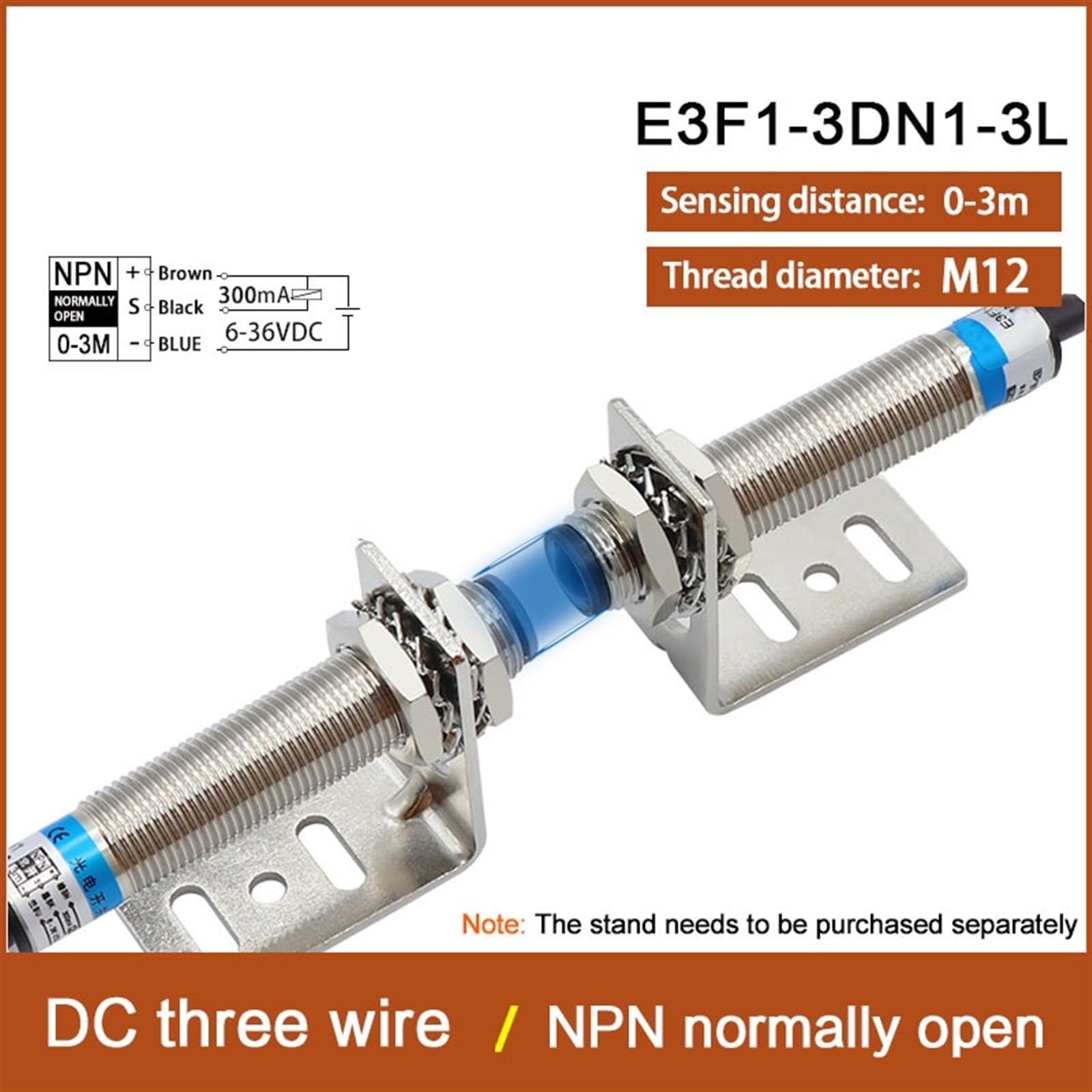 Aufstrahl-Infrarot-Lichtschrankensensor E3F1-3DN1-3L/N2/P1/P2 DC-Dreileiter M12 (Color : E3F1-3DN1-3L)