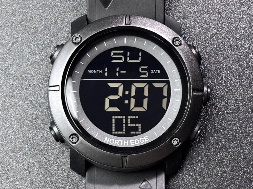 North Edge Tank - Smart Watch da uomo per attività all'aperto, impermeabile fino a 50 m, ora mondiale, sveglia, cronometro e display elettronico, per nuoto e avventura