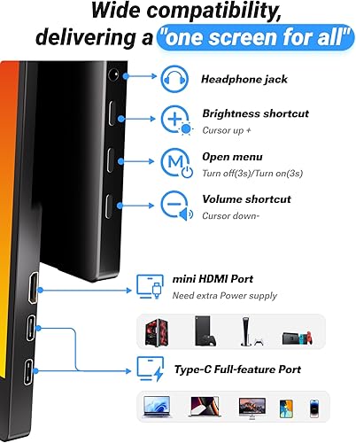 Miniatura 6 de Ingnok Monitor portátil, extensor de pantalla para portátil FHD IPS ultra delgado de 15.6 pulgadas con soporte ajustable, compatible con USB C,