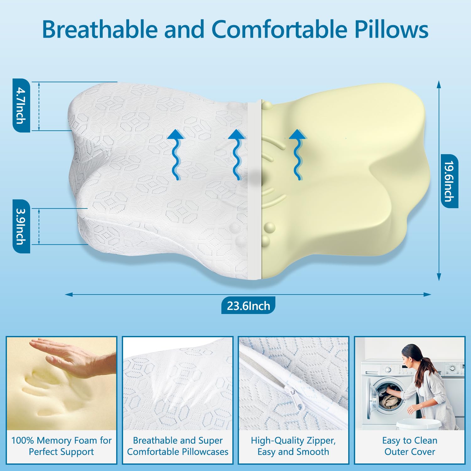 CODN Cervical Pillow for Neck Pain Relief, Adjustable Cervical Pillows, Ergonomic Pillow for Side, Back and Stomach Sleepers