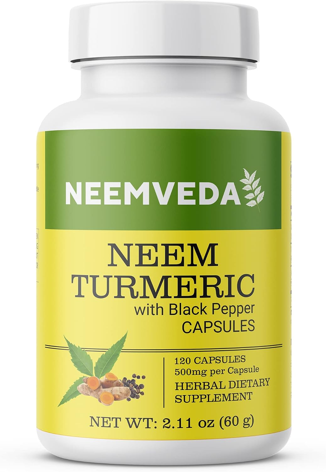 NEEMVEDA Neem Turmeric Capsules with Black Pepper 120 Veg Capsules