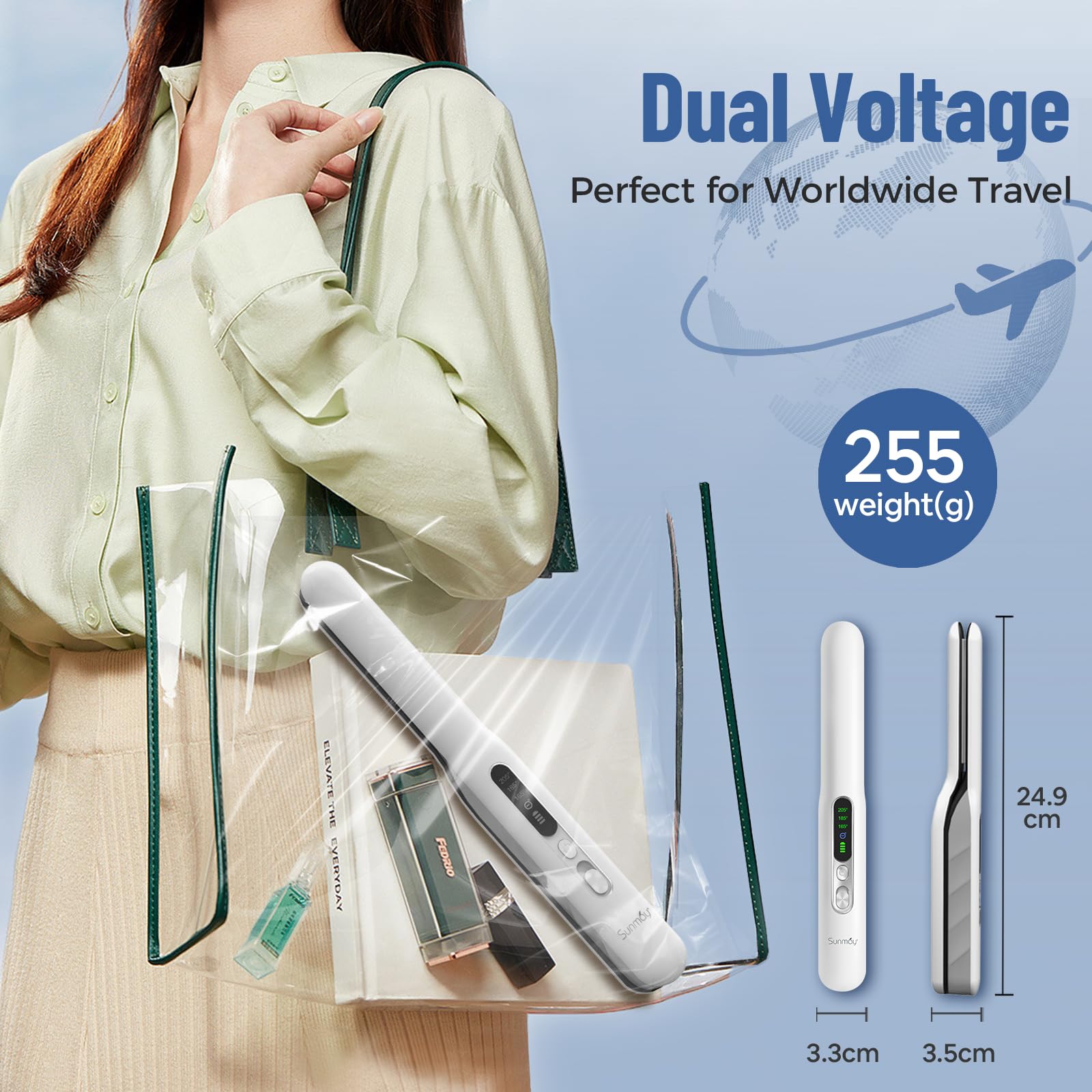 SUNMAY Voga Plus Plancha de Pelo Inalámbrica con Iones Negativos, Plancha de Pelo de Titanio y Rizador 2 en 1, Plancha Portátil para Viaje 5000mAh, Dual NTC para Calor Estable, Calentamiento Rápido