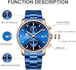 GOLDEN HOUR Men's Watches with Black Stainless Steel and Metal Casual Waterproof Chronograph Quartz Watch, Auto Date in Colorful Hands