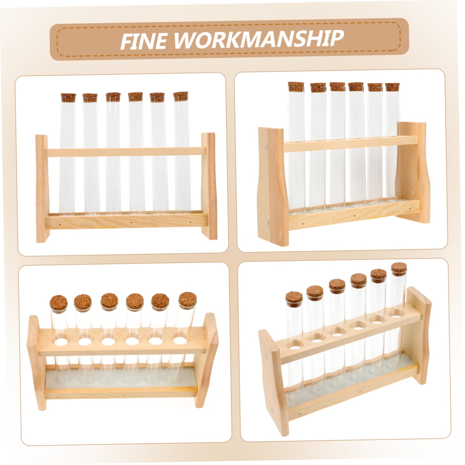 Supporto Per Provette in Legno 6 Slot, Porta Tubo Da Laboratorio Per Esperimenti Scientifici e Oli Essenziali, Kit Provette 20x150 Mm Tappo Per Uso Scolastico e Laboratorio