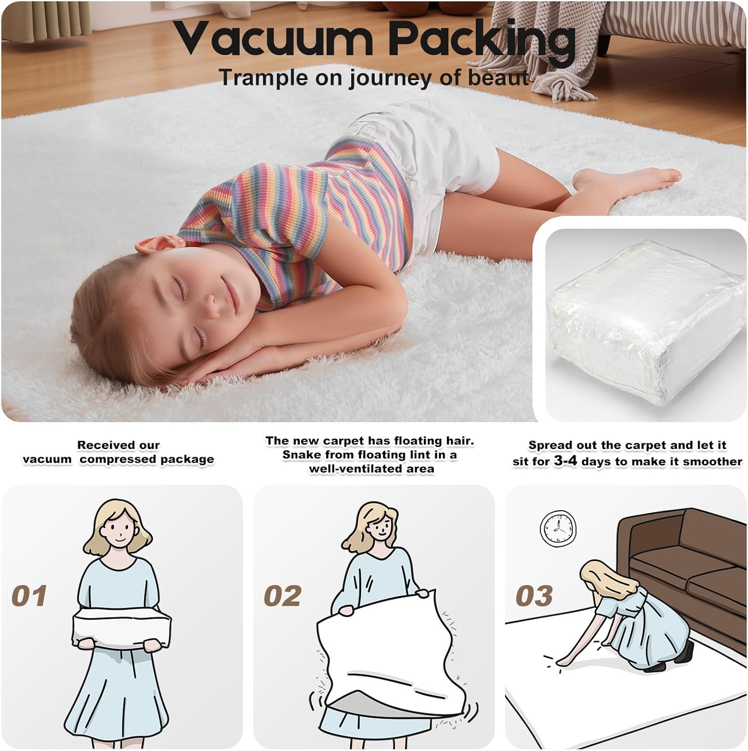 Cream White 8x10 Area Rugs for Living Room Bedroom, Fluffy Large Rug Soft Shag Non-Slip Carpet for Kids Boys and Girls Room Dorm Home Decor (8ft x 10ft) - Image 5