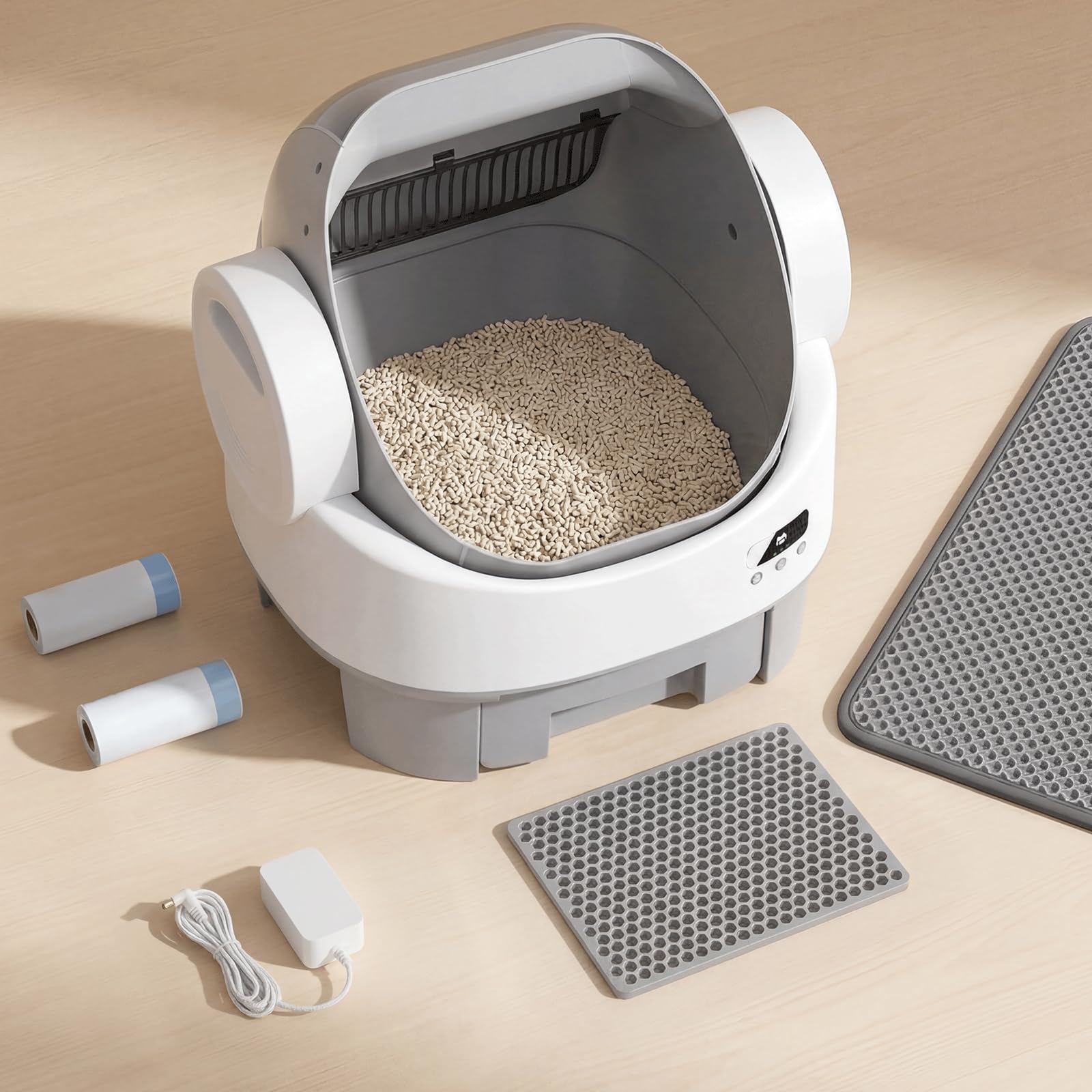 JUMMICO Arenero Gatos Autolimpiable Grande | 6 Sensores de Seguridad | Diseño XXL Semiabierto | Control App | Caja De Arena para Gatos Autolimpiable con Escalón | Funcionamiento Silencioso